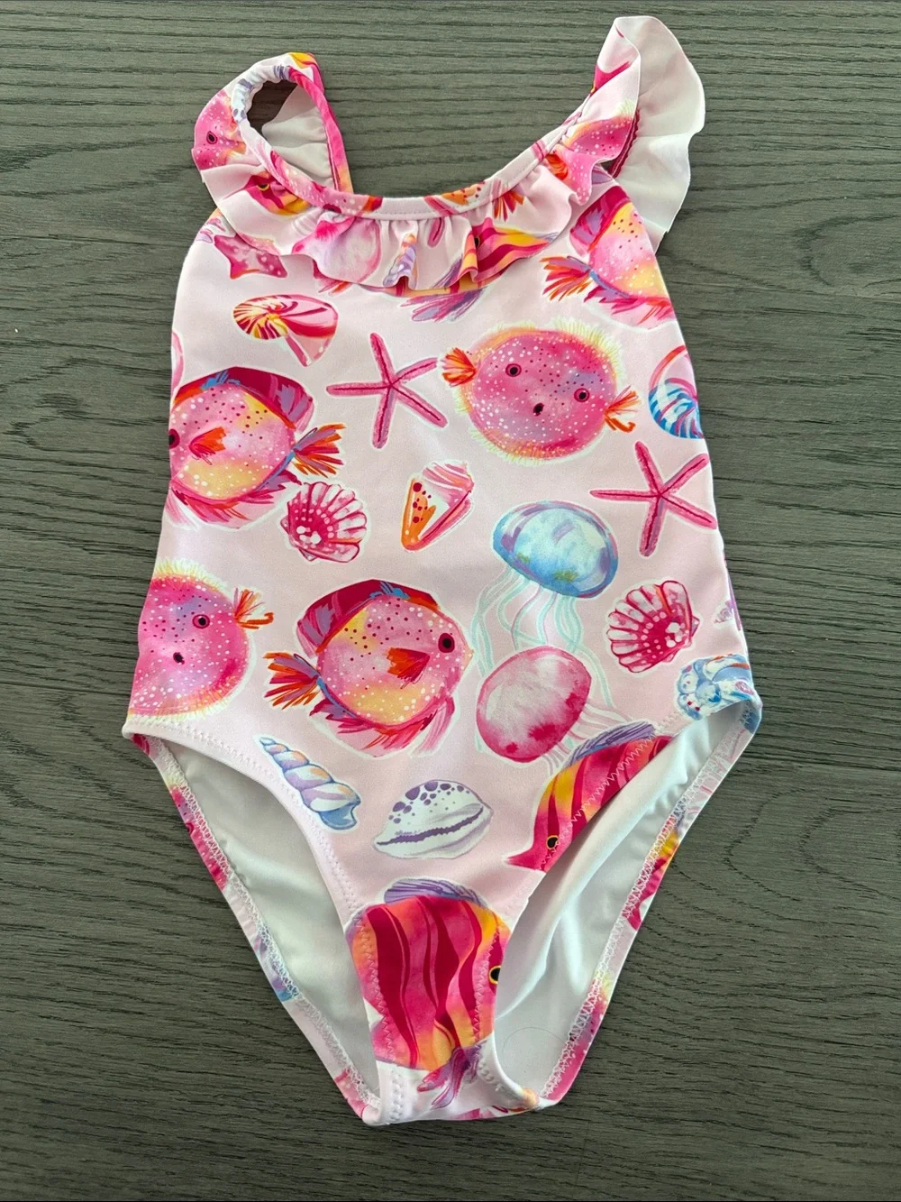 Mayoral Pink Ruffle Ocean Creatures One-Piece Swimsuit